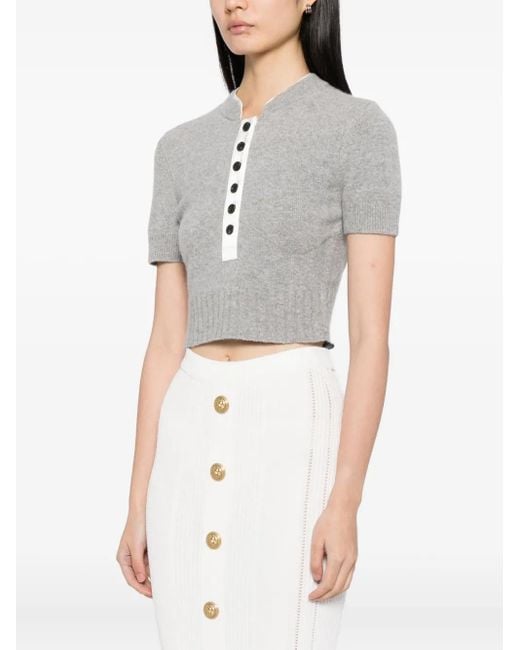 Self-Portrait Gray Ribbed Knit Top