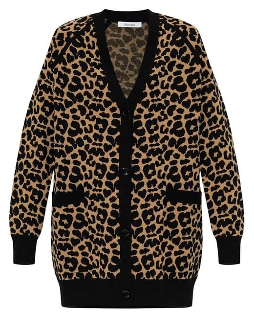 Max Mara Black Tenore Leopard-Intarsia Cardigan