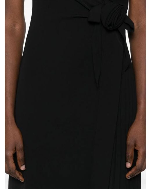 Nissa Black Floral-Appliqué Midi Dress