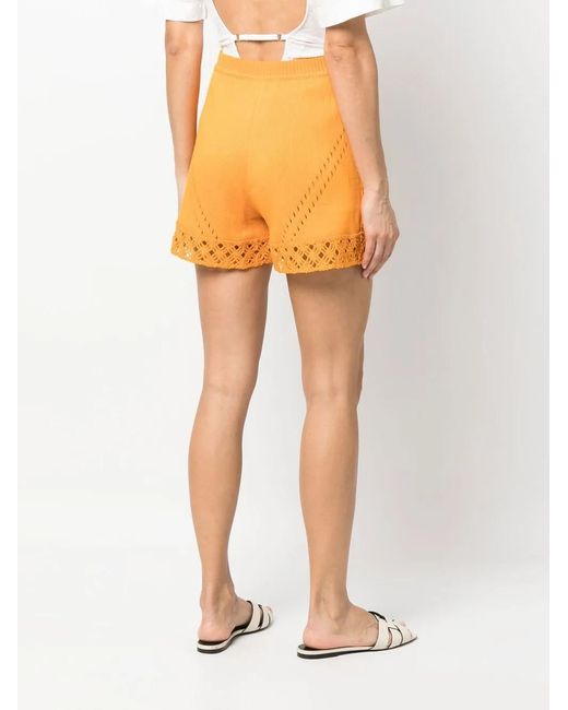 Alberta Ferretti Orange Open-Knit Shorts