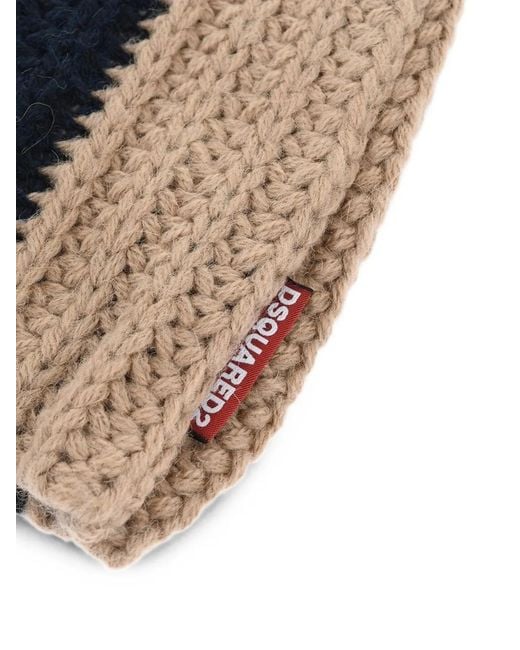 DSquared² Blue Striped-Pattern Beanie Hat