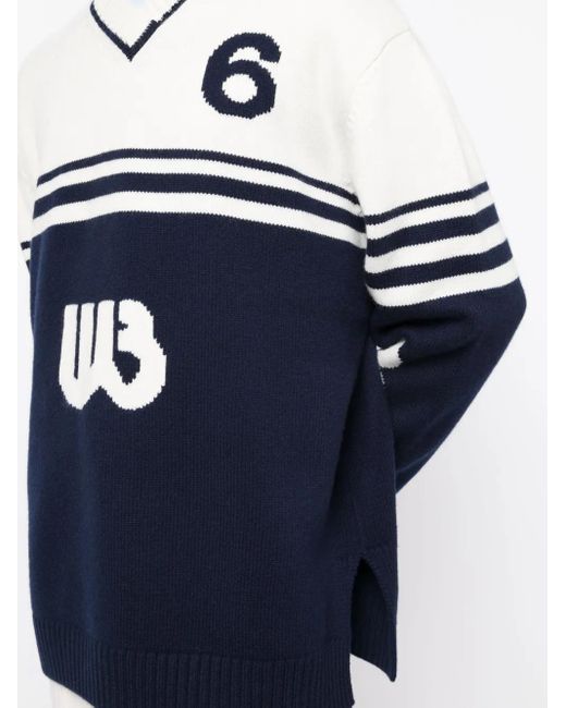 Wales Bonner Blue Logo V-neck Jumper for men