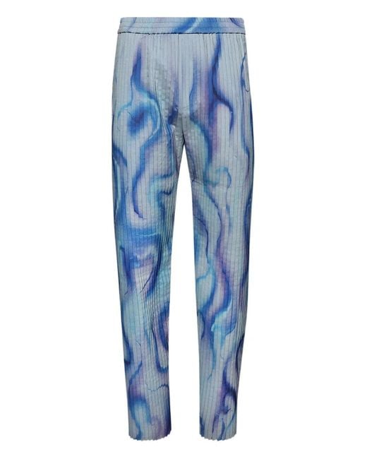 Casella Meyer Blue Pleated All-Over Print Trousers for men