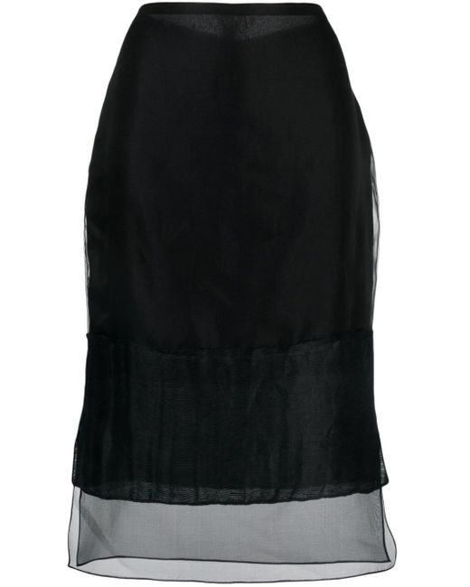 Khaite Black Layered Semi-sheer Silk Skirt