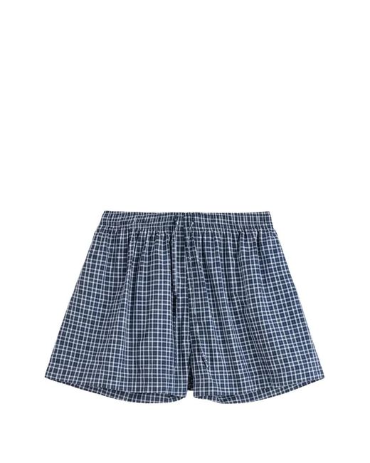 Tekla Blue Check-Print Organic-Cotton Pajamas