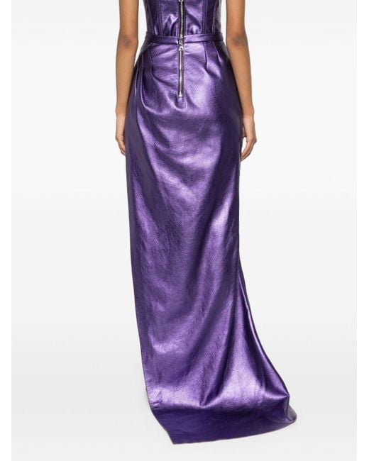 LAQUAN SMITH Purple Metallic Leather Draped Skirt