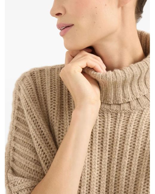 Brunello Cucinelli Natural Roll-Neck Cashmere Sweater