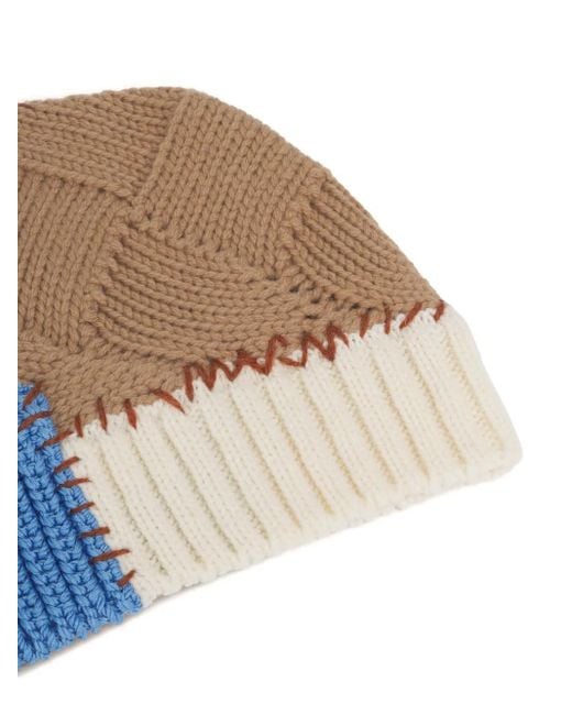 Marni Natural Cable-Knit Colour-Block Beanie
