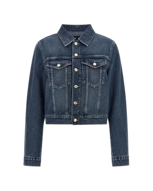 7 For All Mankind Blue Darted Shrunken Denim Jacket
