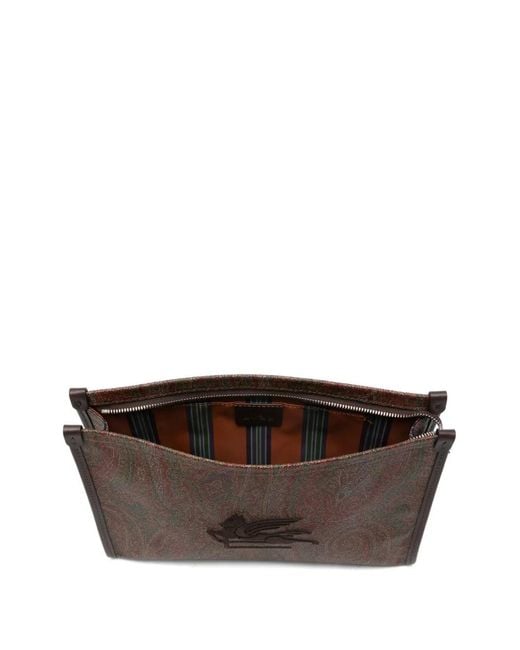 Etro Brown Leather Pouch Large Arnica