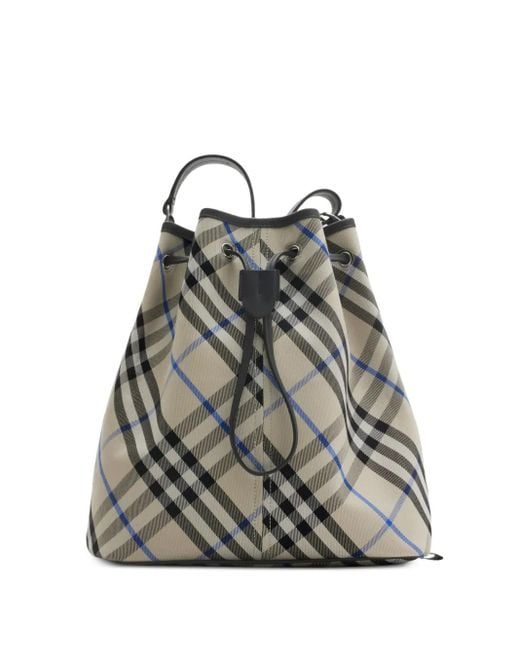 ★人気Burberry★ グレー ミニ チェック バケットバッグ Burberryのグレー ミニ チェック バケットバッグがセール中