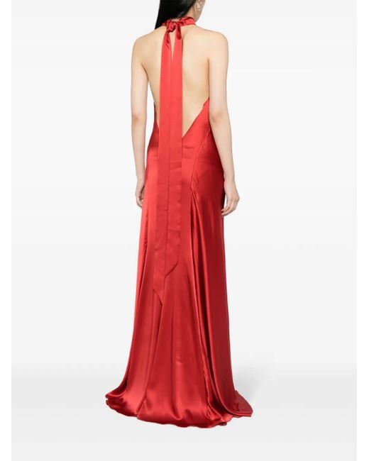 Michelle Mason Red Halterneck Silk Gown