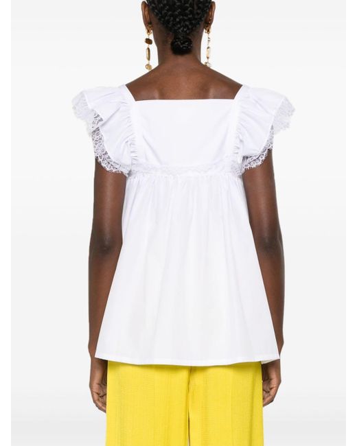 Giambattista Valli White Lace-trim poplin blouse