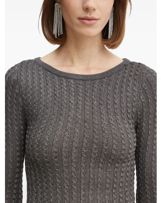 Guess Gray Cable-Knit Metallic-Threading Sweater