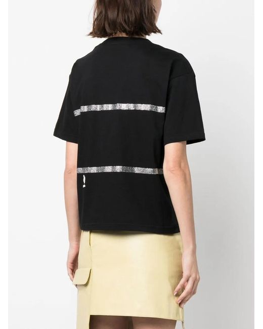Gcds Black Striped T-shirt With Rhinestones