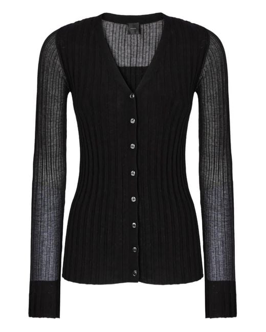 Pinko Black Ribbed Sheer-Panel Cardigan