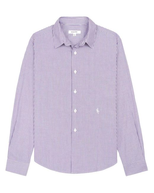 Sporty & Rich Purple Logo-embroidered Striped Cotton Shirt