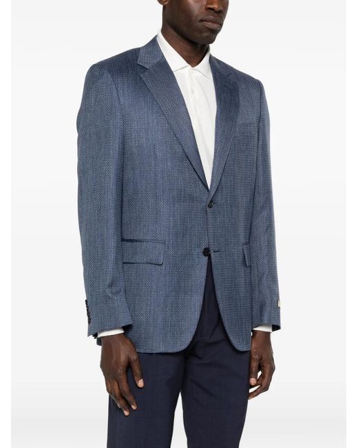 Canali Blue Patterned Notched Lapel Jacket for men