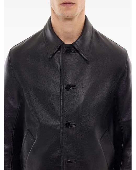 Fursac Black Button-Front Leather Jacket for men