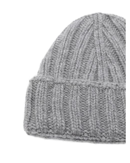 Dell'Oglio Gray Ribbed Beanie Hat for men