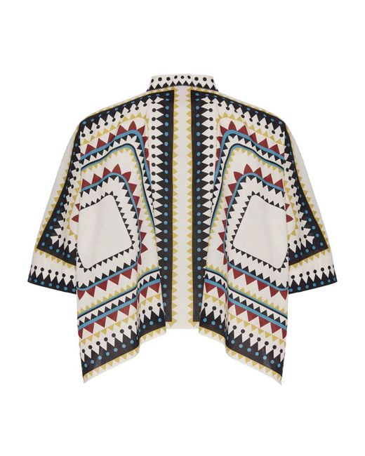 LaDoubleJ White Foulard Printed Cropped Cotton Shirt
