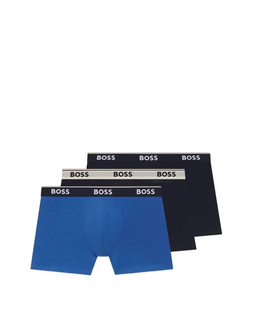 Boss Blue Logo Waistband Boxer Briefs (Pack Of Three) for men