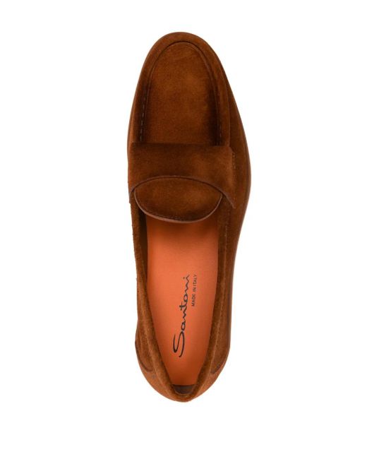 Santoni Brown Suede Penny Loafers for men