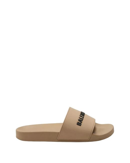 Balenciaga White Pool Logo-Print Slide Sandals