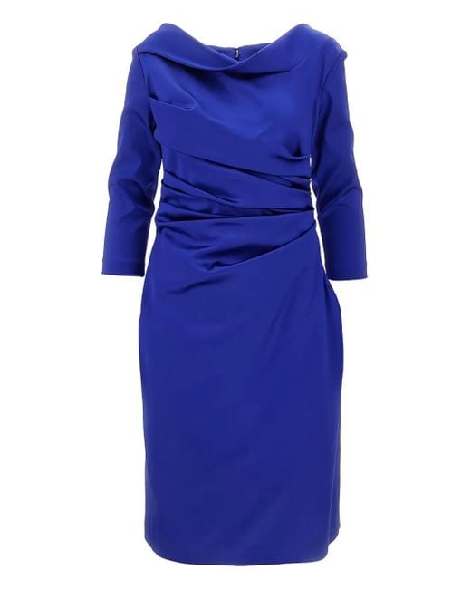 Talbot Runhof Blue Draped Midi Dress
