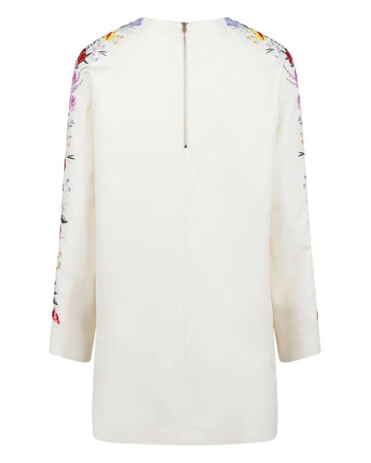 Max Mara White Leva Floral-Embroidery Raglan-Sleeve Mini Dress