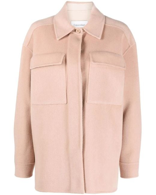 Calvin Klein Pink Spread-Collar Wool Shirt Jacket
