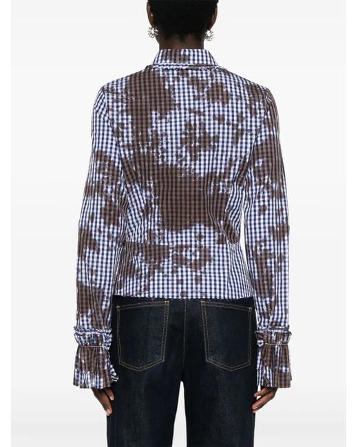 OTTOLINGER Blue Stained Gingham Ruffled Shirt
