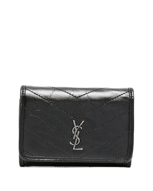 Saint Laurent Black Cassandre Chevron-Quilted Wallet