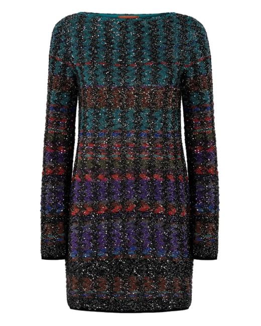 Missoni Black Sequin-Embellished Patterned Mini Dress