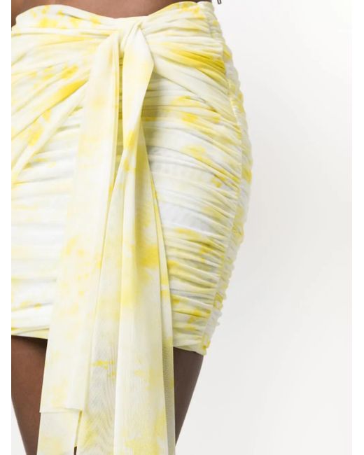 MSGM Yellow Graphic-Print Ruched Miniskirt