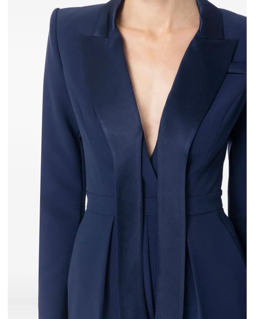 Elisabetta Franchi Blue V-Neck Long-Sleeves Jumpsuit