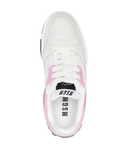 MSGM White Logo-Print Leather Sneakers