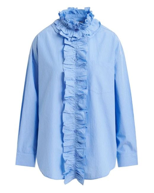 Essentiel Antwerp Blue Gestreiftes Hemd mit Rüschen