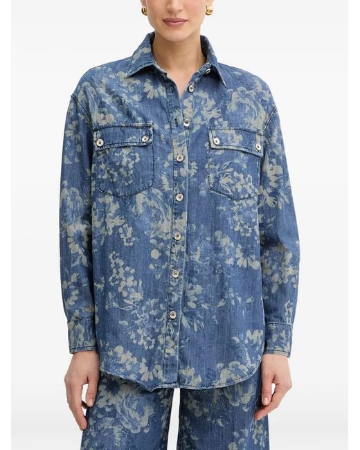 Fracomina Blue Floral-Print Denim Shirt