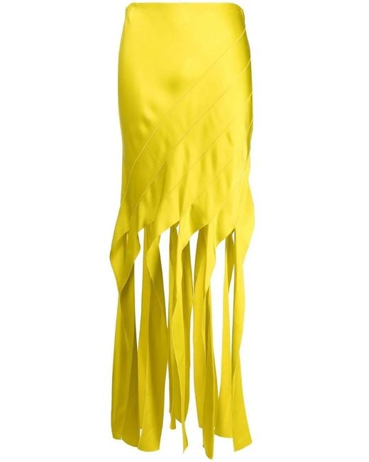 Stella McCartney Yellow Fringe-Hem Satin-Finish Skirt