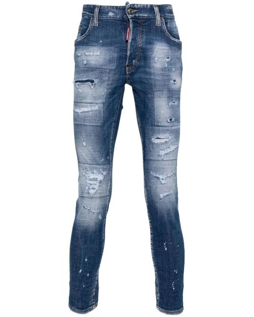 DSquared² Men's Blue Distressed Slim-fit Jeans