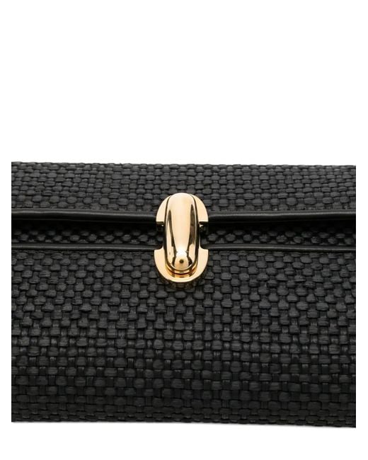 SAVETTE Black Woven Leather-Trim Shoulder Bag