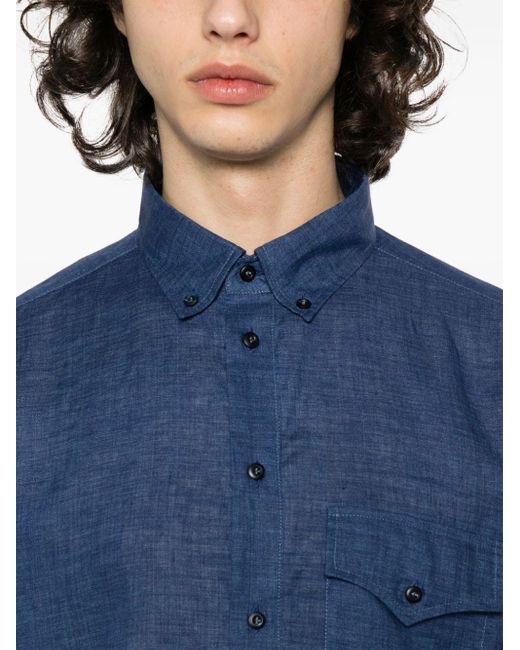 Brunello Cucinelli Blue Long-sleeve Linen Polo Shirt for men