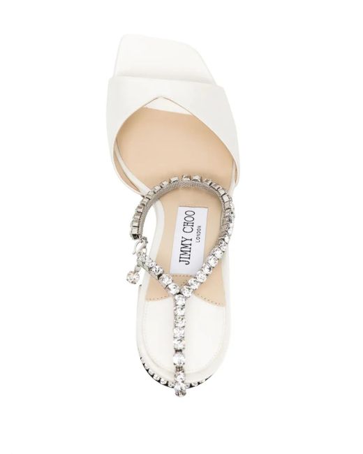 Jimmy Choo Natural Saeda 85Mm Crystal-Strap Sandals