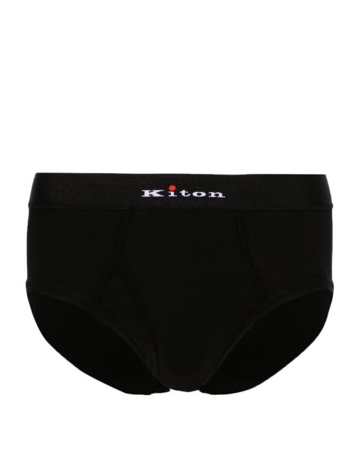 Kiton Black Logo-waistband Cotton Briefs for men