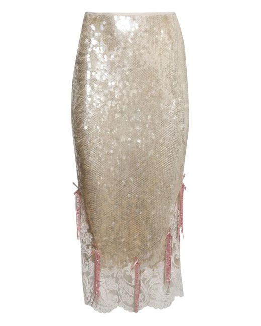 Wiederhoeft Natural Sequin Lace Pencil Skirt