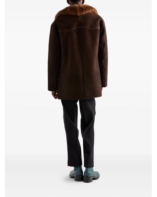 Prada Brown Shearling-Collar Suede Jacket for men