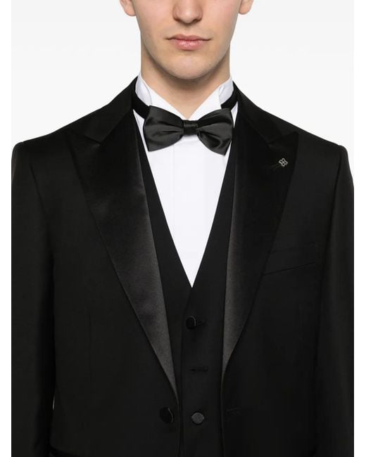 Tagliatore Black Satin-Trim Suit for men