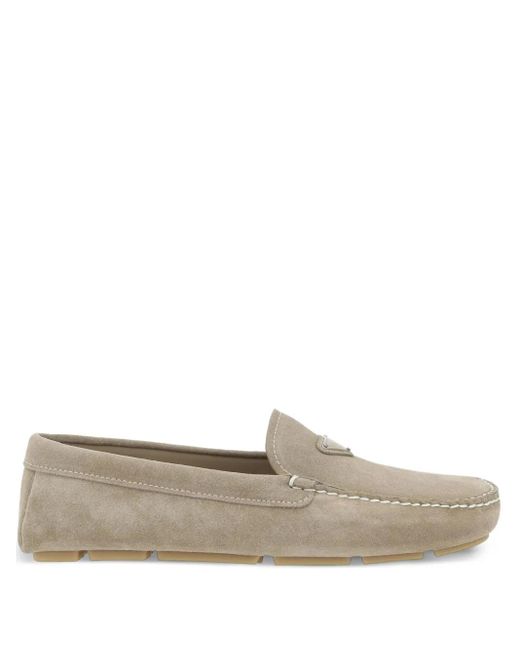 Prada Gray Triangle Logo Loafers for men