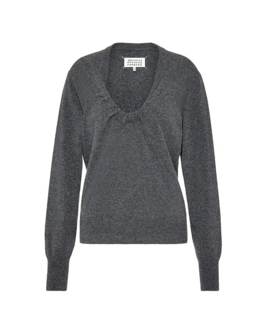 Maison Margiela Gray Gathered V-Neck Jumper